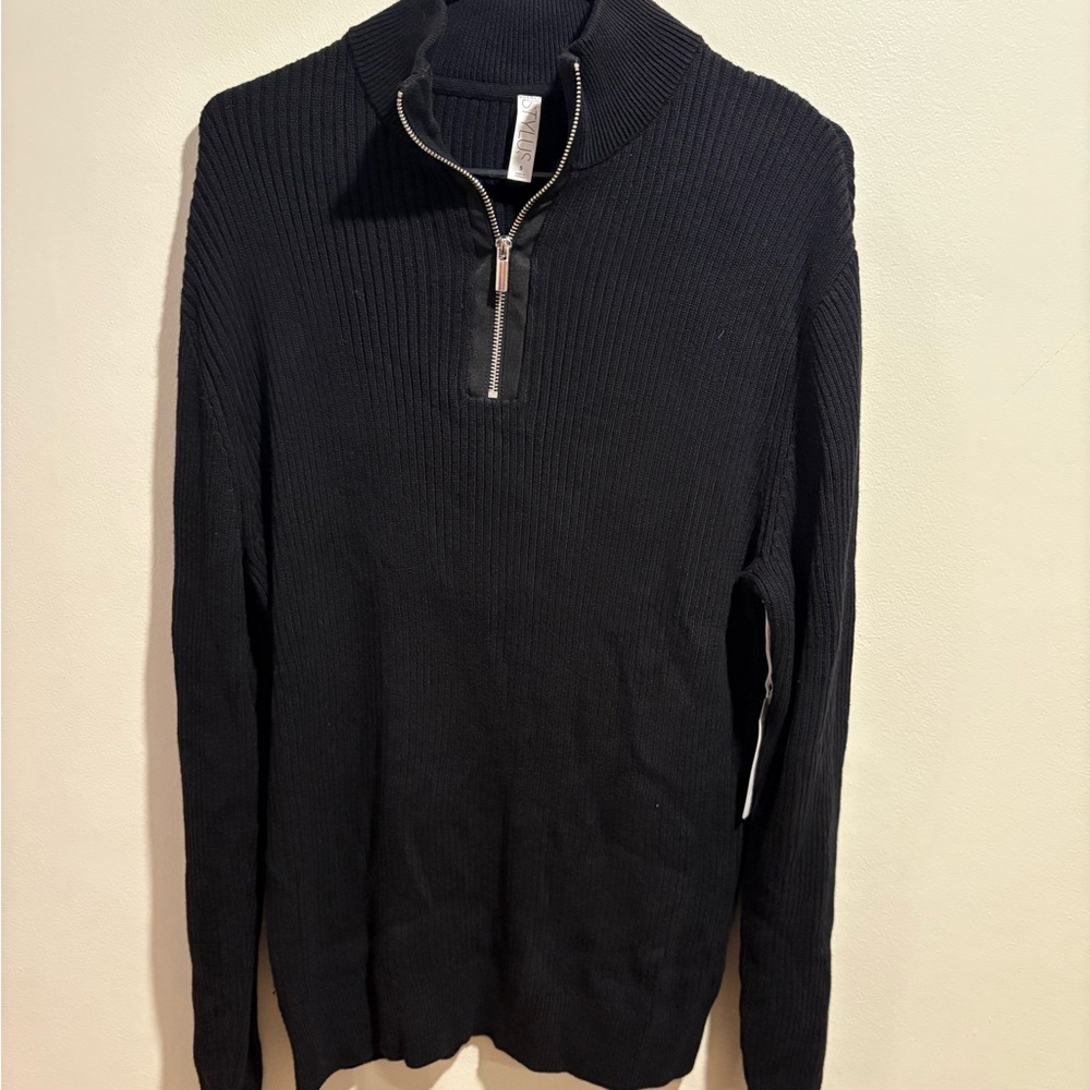 STYLUS Black Zip-Up Mens Mock Neck Long Sleeve Pullover Sweater